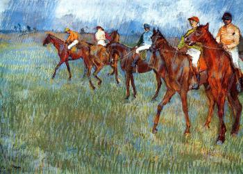Edgar Degas : Jockeys in the Rain